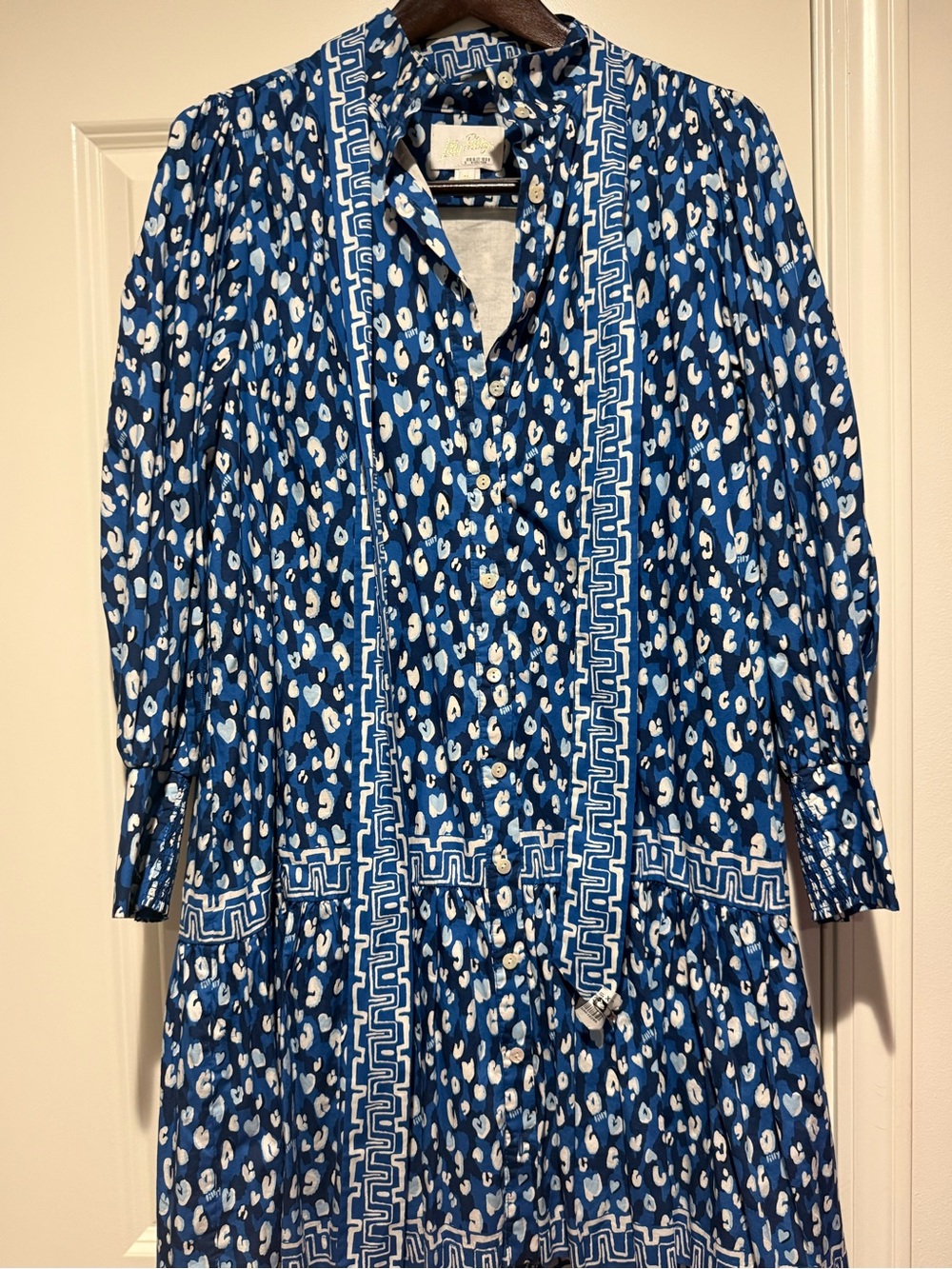 Lilly Pulitzer Blue and White Printed Button-Front Long Sleeve Dress